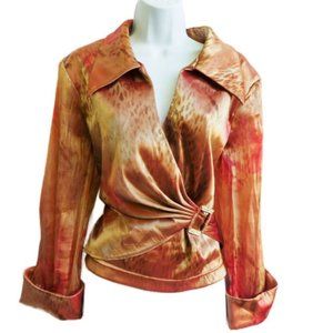 Vintage 90s Y2K 00s Elegant Copper Shiny Ruched Wrap Rhinestone Rectangle Buckle